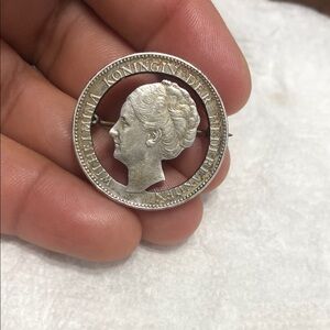 Silver-Tone Portrait Coin Cutout Brooch - Silver